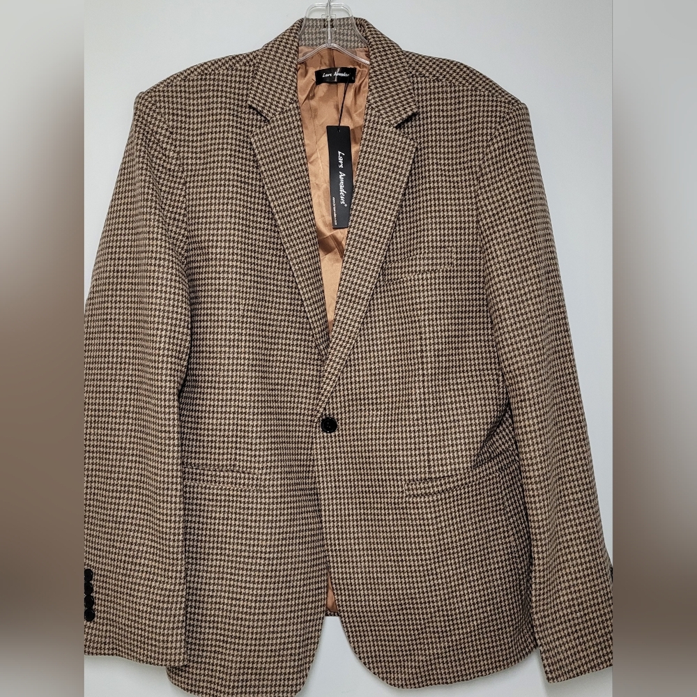 Lars Amadeus Brown Houndstooth Sport Jacket Large NWT